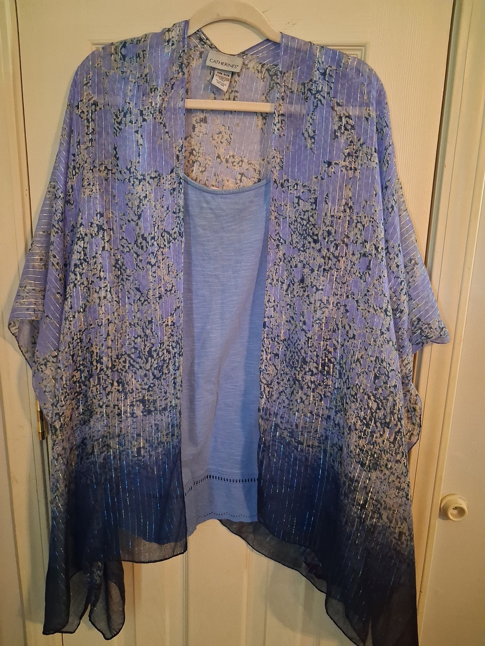 Catherines Lavender-Blue Sheer Open-Front Kimono Shrug